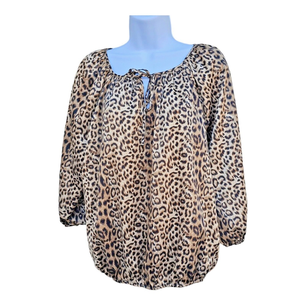 Ellen Tracy Blouse Womens  Pullover Animal Print Top Size Large
